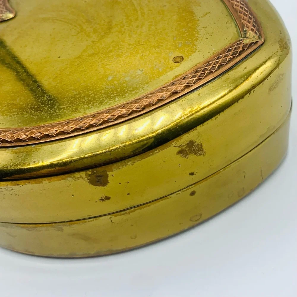 Vintage Brass & Copper Heart Trinket Box Jewelry Box Made in Hong Kong